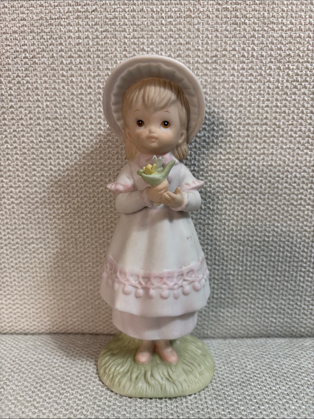 Lefton Porcelain Girl Figurine in White, Pink & Pale Green
